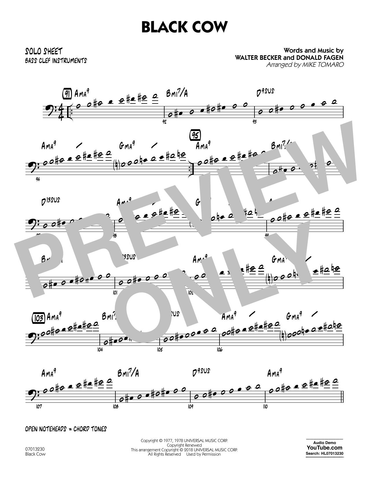 Download Steely Dan Black Cow (arr. Mike Tomaro) - Bass Clef Solo Sheet Sheet Music and learn how to play Jazz Ensemble PDF digital score in minutes