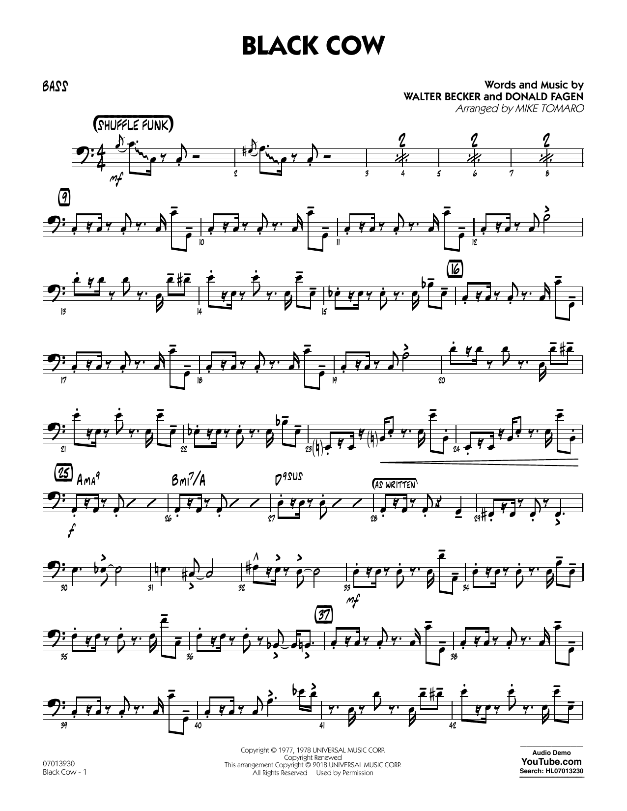 Download Steely Dan Black Cow (arr. Mike Tomaro) - Bass Sheet Music and learn how to play Jazz Ensemble PDF digital score in minutes