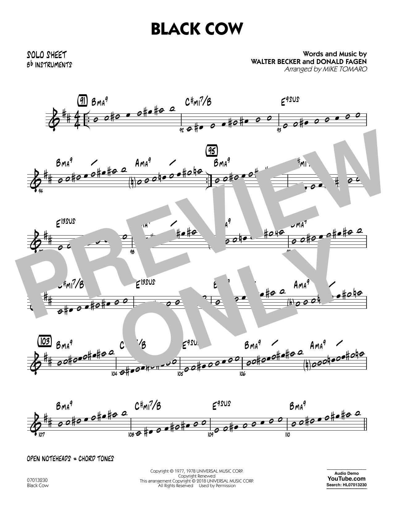 Download Steely Dan Black Cow (arr. Mike Tomaro) - Bb Solo Sheet Sheet Music and learn how to play Jazz Ensemble PDF digital score in minutes