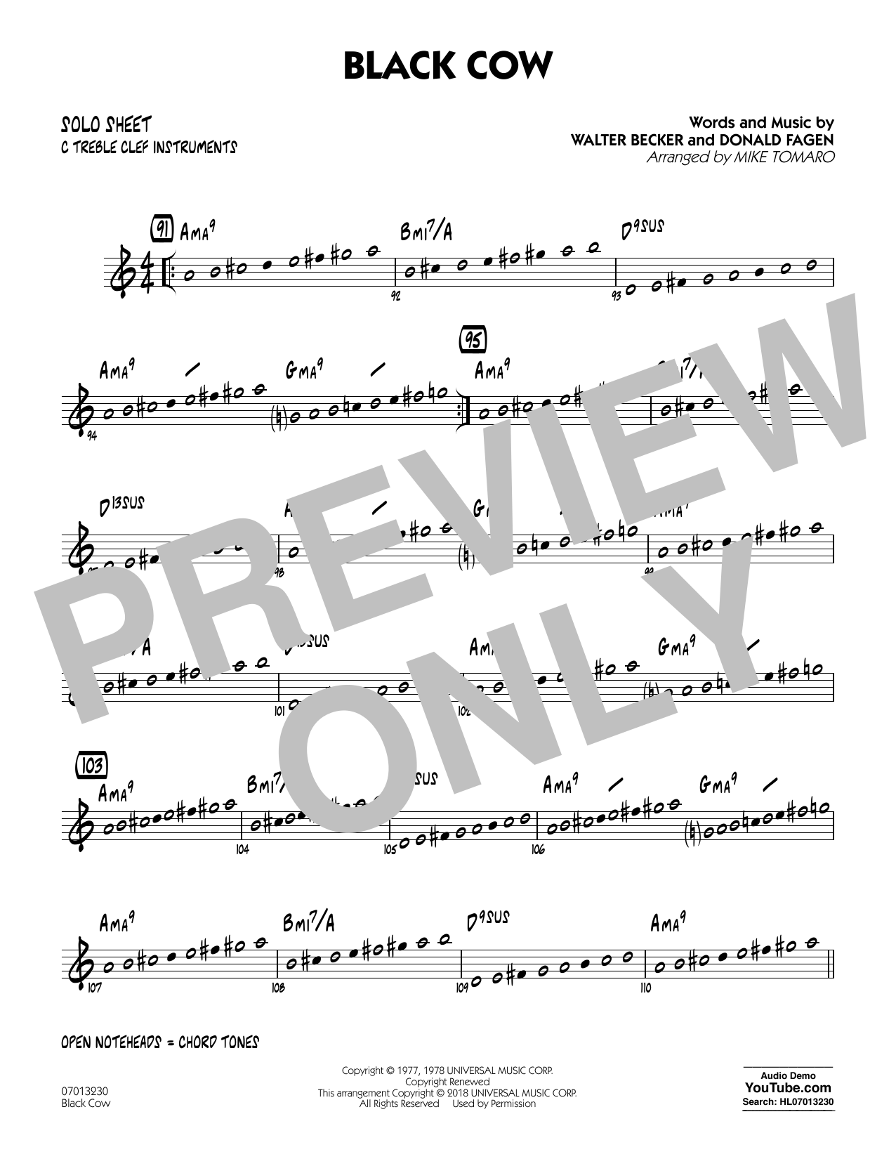 Download Steely Dan Black Cow (arr. Mike Tomaro) - C Solo Sheet Sheet Music and learn how to play Jazz Ensemble PDF digital score in minutes