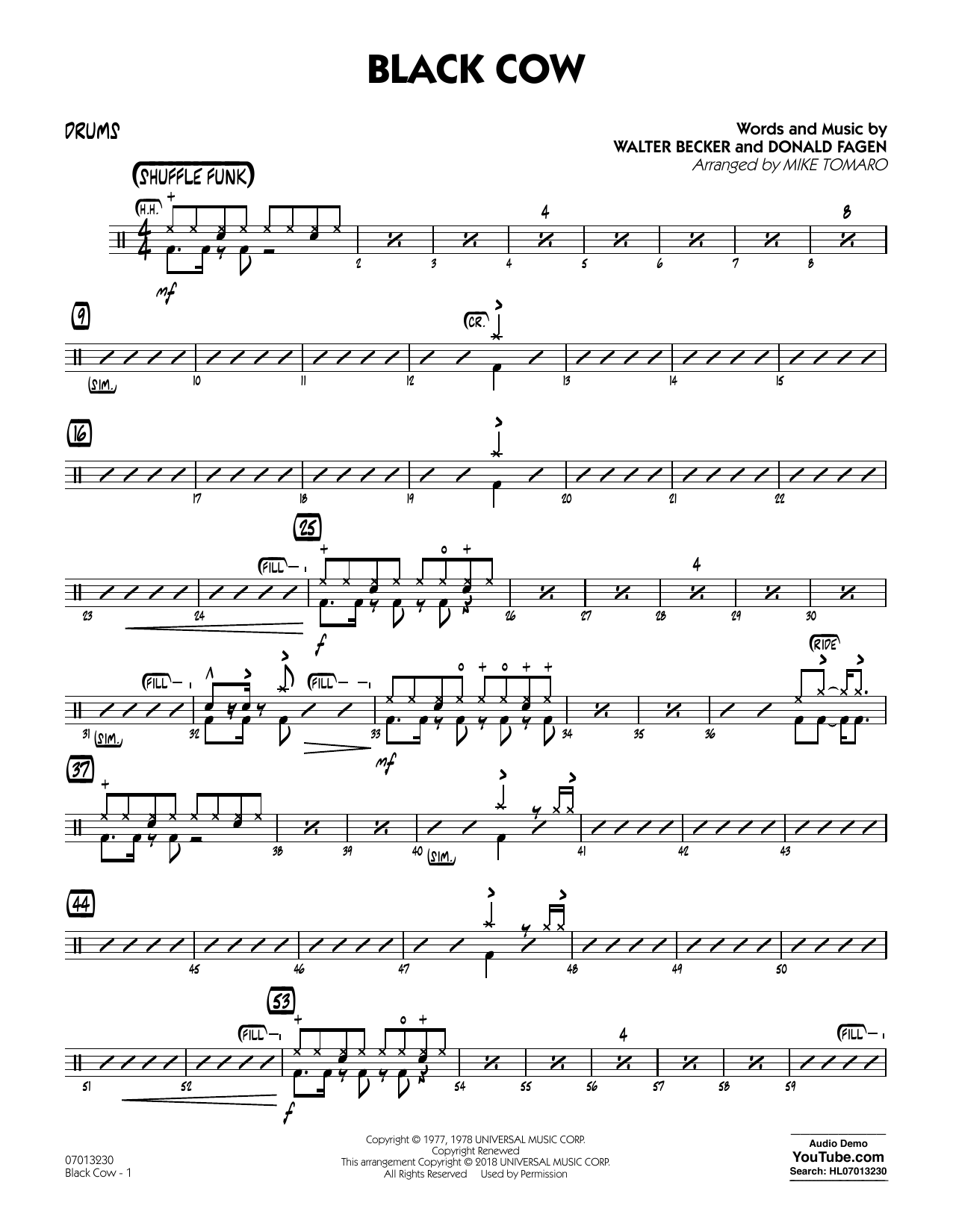 Download Steely Dan Black Cow (arr. Mike Tomaro) - Drums Sheet Music and learn how to play Jazz Ensemble PDF digital score in minutes