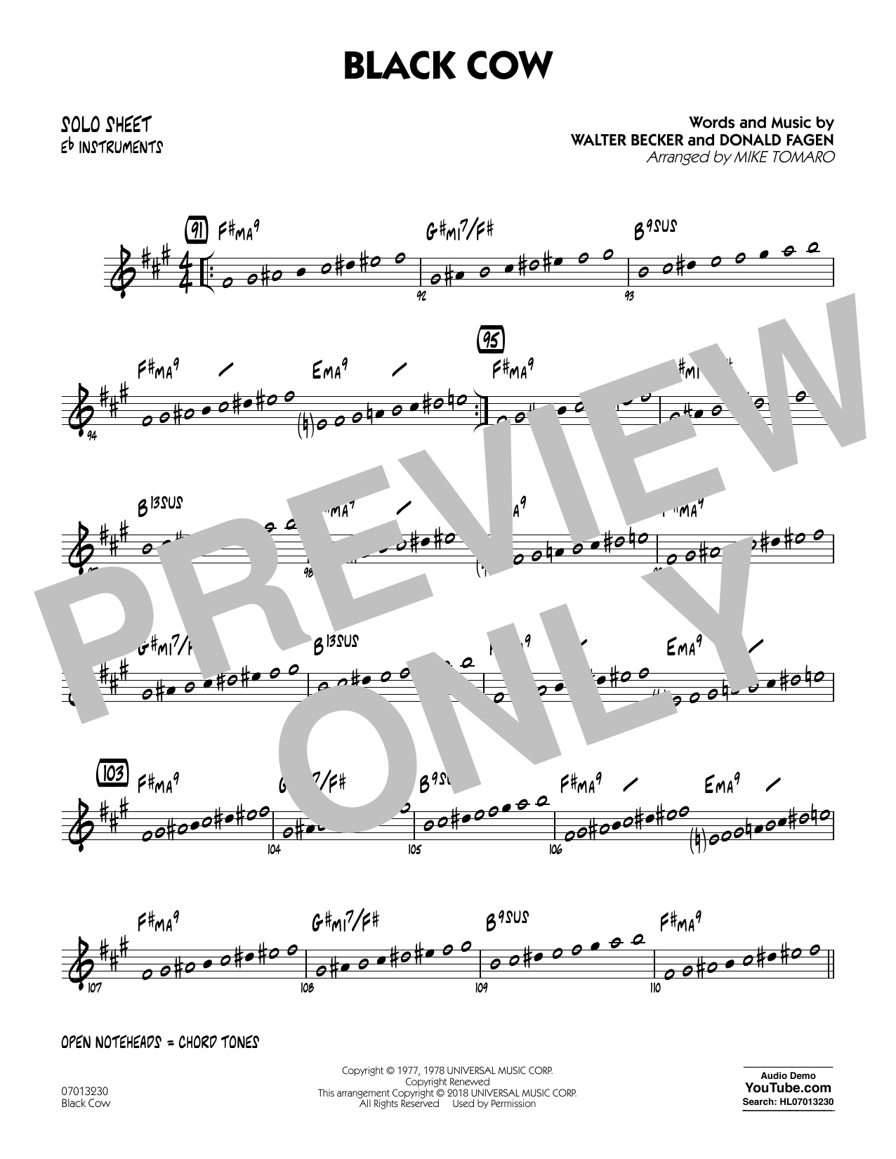 Download Steely Dan Black Cow (arr. Mike Tomaro) - Eb Solo Sheet Sheet Music and learn how to play Jazz Ensemble PDF digital score in minutes