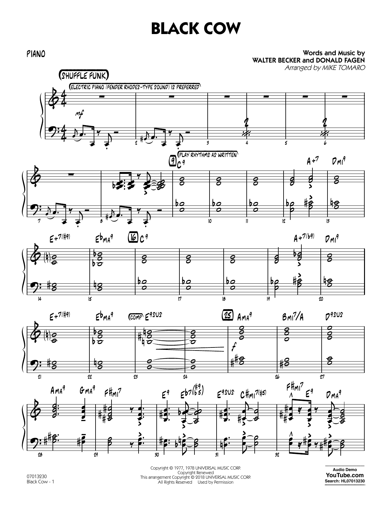 Download Steely Dan Black Cow (arr. Mike Tomaro) - Piano Sheet Music and learn how to play Jazz Ensemble PDF digital score in minutes