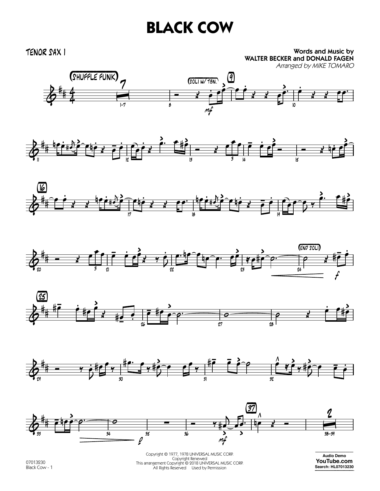 Download Steely Dan Black Cow (arr. Mike Tomaro) - Tenor Sax 1 Sheet Music and learn how to play Jazz Ensemble PDF digital score in minutes