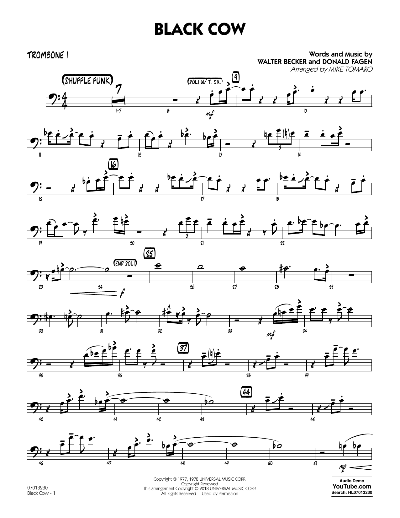 Download Steely Dan Black Cow (arr. Mike Tomaro) - Trombone 1 Sheet Music and learn how to play Jazz Ensemble PDF digital score in minutes