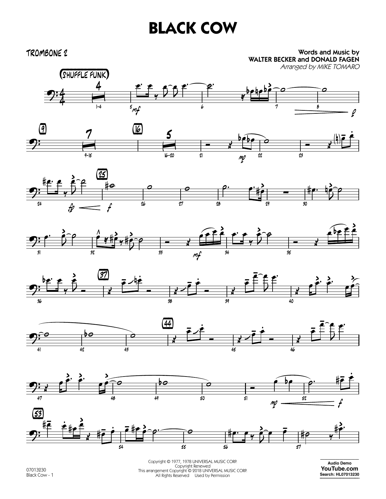Download Steely Dan Black Cow (arr. Mike Tomaro) - Trombone 2 Sheet Music and learn how to play Jazz Ensemble PDF digital score in minutes