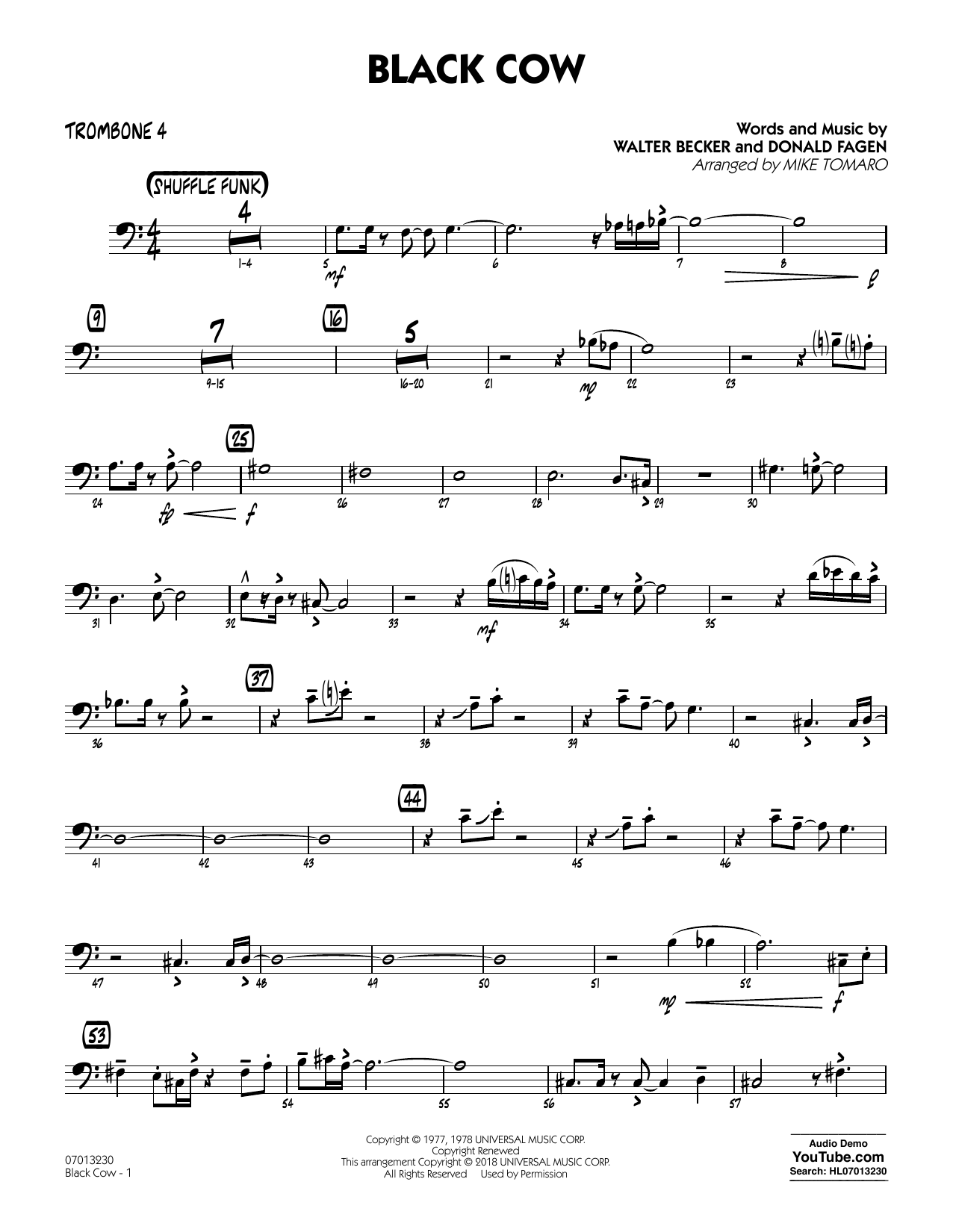 Download Steely Dan Black Cow (arr. Mike Tomaro) - Trombone 4 Sheet Music and learn how to play Jazz Ensemble PDF digital score in minutes