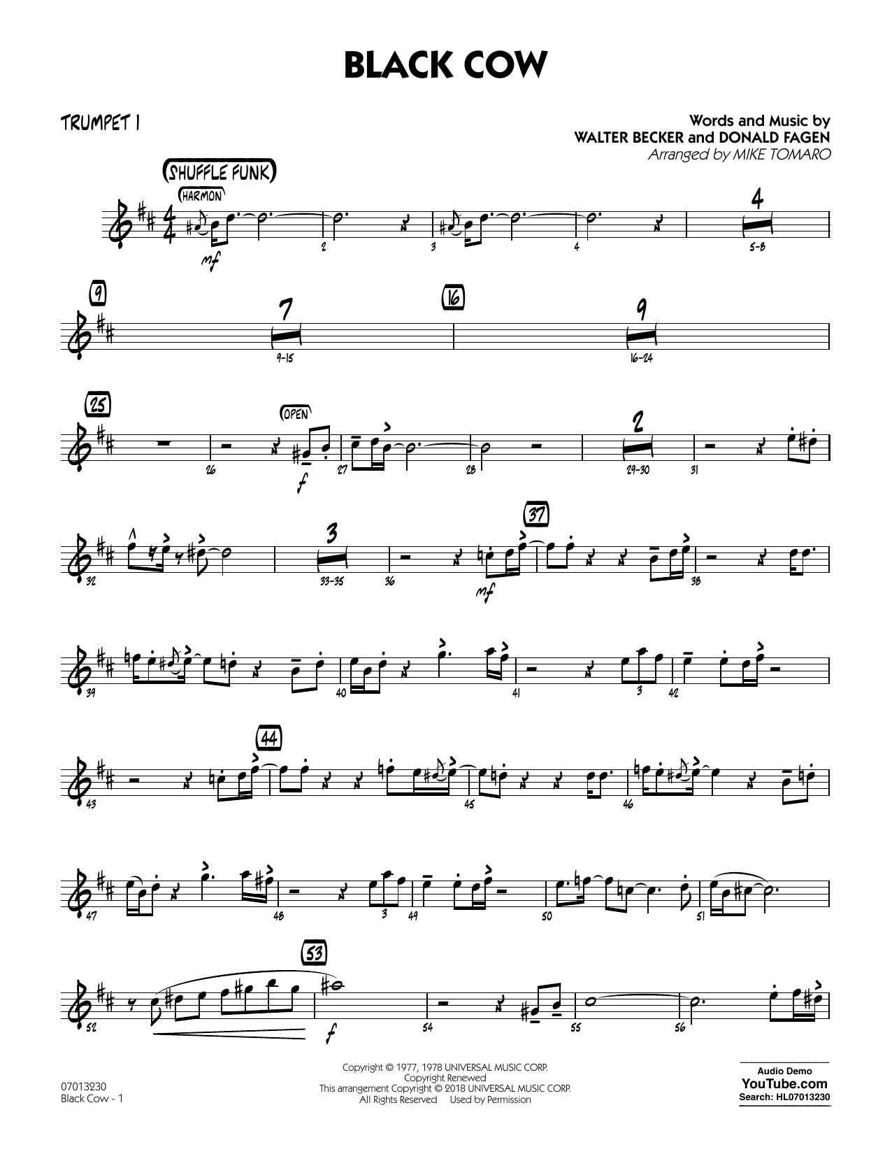 Download Steely Dan Black Cow (arr. Mike Tomaro) - Trumpet 1 Sheet Music and learn how to play Jazz Ensemble PDF digital score in minutes