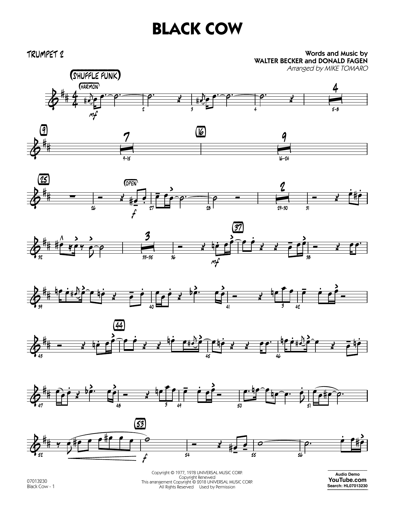 Download Steely Dan Black Cow (arr. Mike Tomaro) - Trumpet 2 Sheet Music and learn how to play Jazz Ensemble PDF digital score in minutes