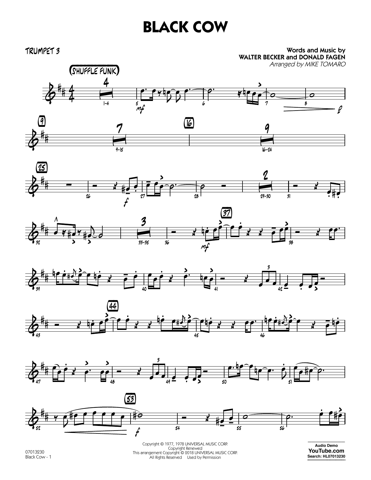 Download Steely Dan Black Cow (arr. Mike Tomaro) - Trumpet 3 Sheet Music and learn how to play Jazz Ensemble PDF digital score in minutes