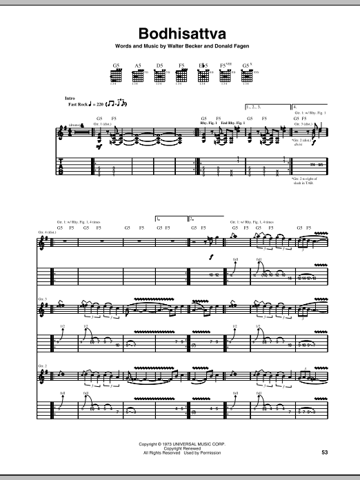 Download Steely Dan Bodhisattva Sheet Music and learn how to play Easy Guitar Tab PDF digital score in minutes