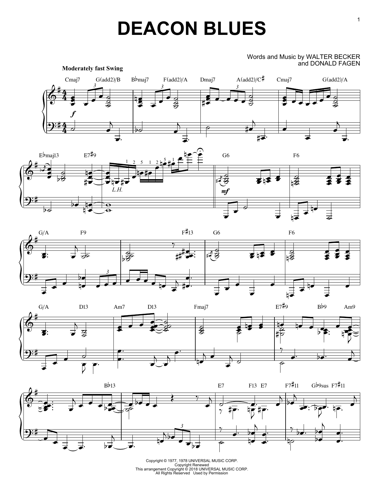 Download Steely Dan Deacon Blues [Jazz version] Sheet Music and learn how to play Piano Solo PDF digital score in minutes