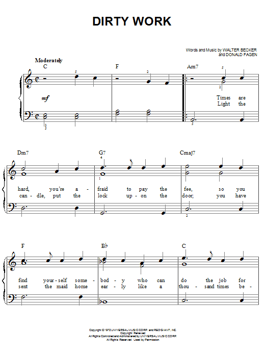 Download Steely Dan Dirty Work Sheet Music and learn how to play Keyboard Transcription PDF digital score in minutes