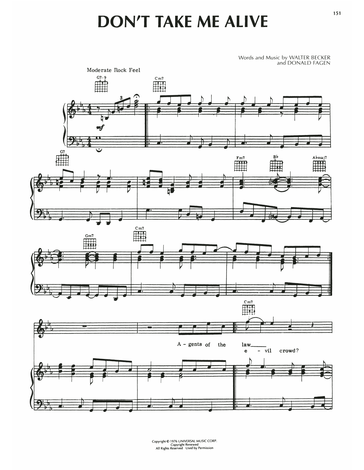 Download Steely Dan Don't Take Me Alive Sheet Music and learn how to play Lyrics & Chords PDF digital score in minutes