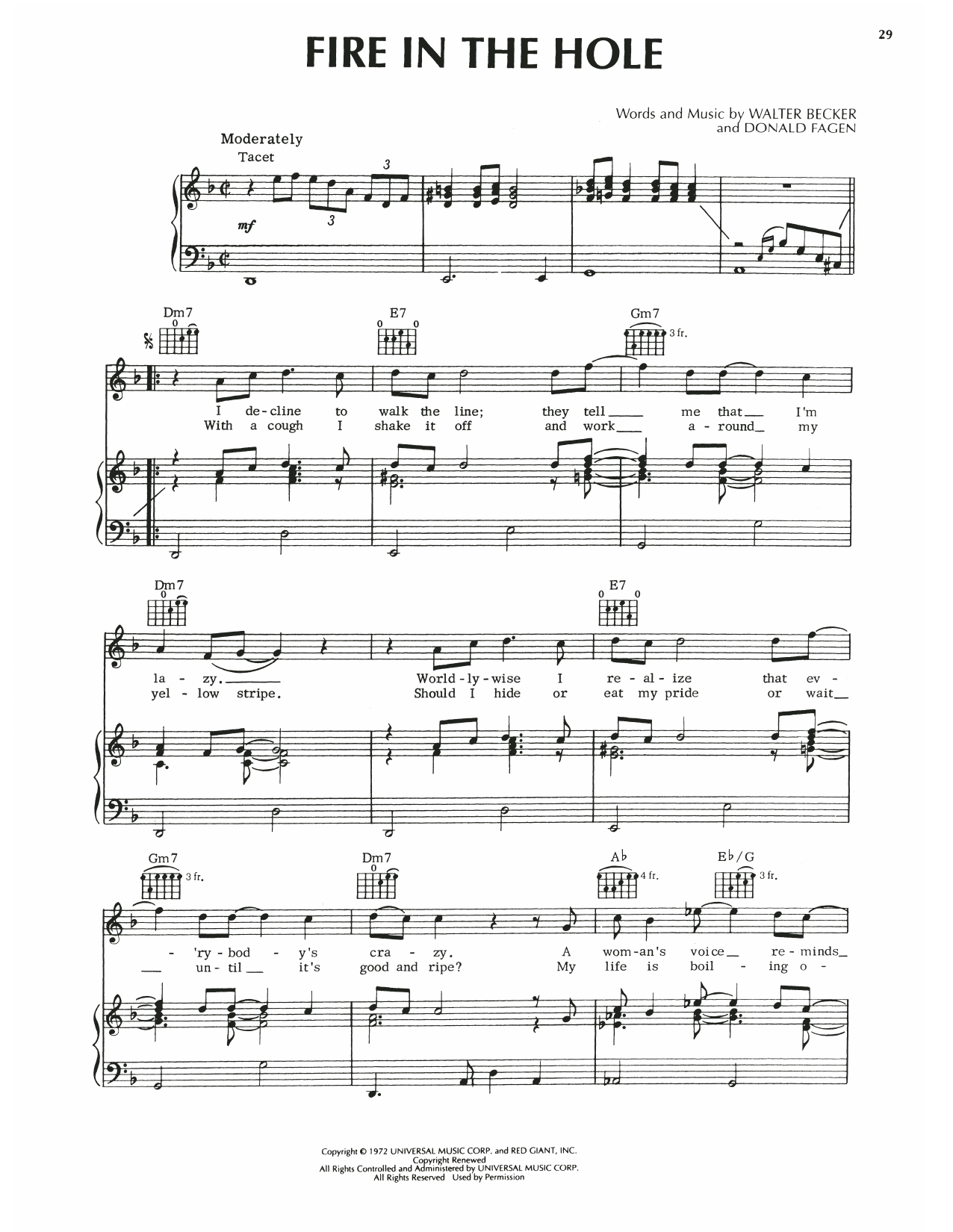 Download Steely Dan Fire In The Hole Sheet Music and learn how to play Piano, Vocal & Guitar Chords (Right-Hand Melody) PDF digital score in minutes