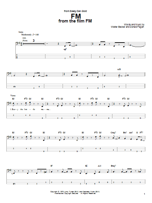Download Steely Dan FM Sheet Music and learn how to play Bass Guitar Tab PDF digital score in minutes