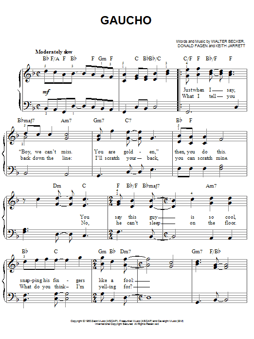 Download Steely Dan Gaucho Sheet Music and learn how to play Easy Piano PDF digital score in minutes