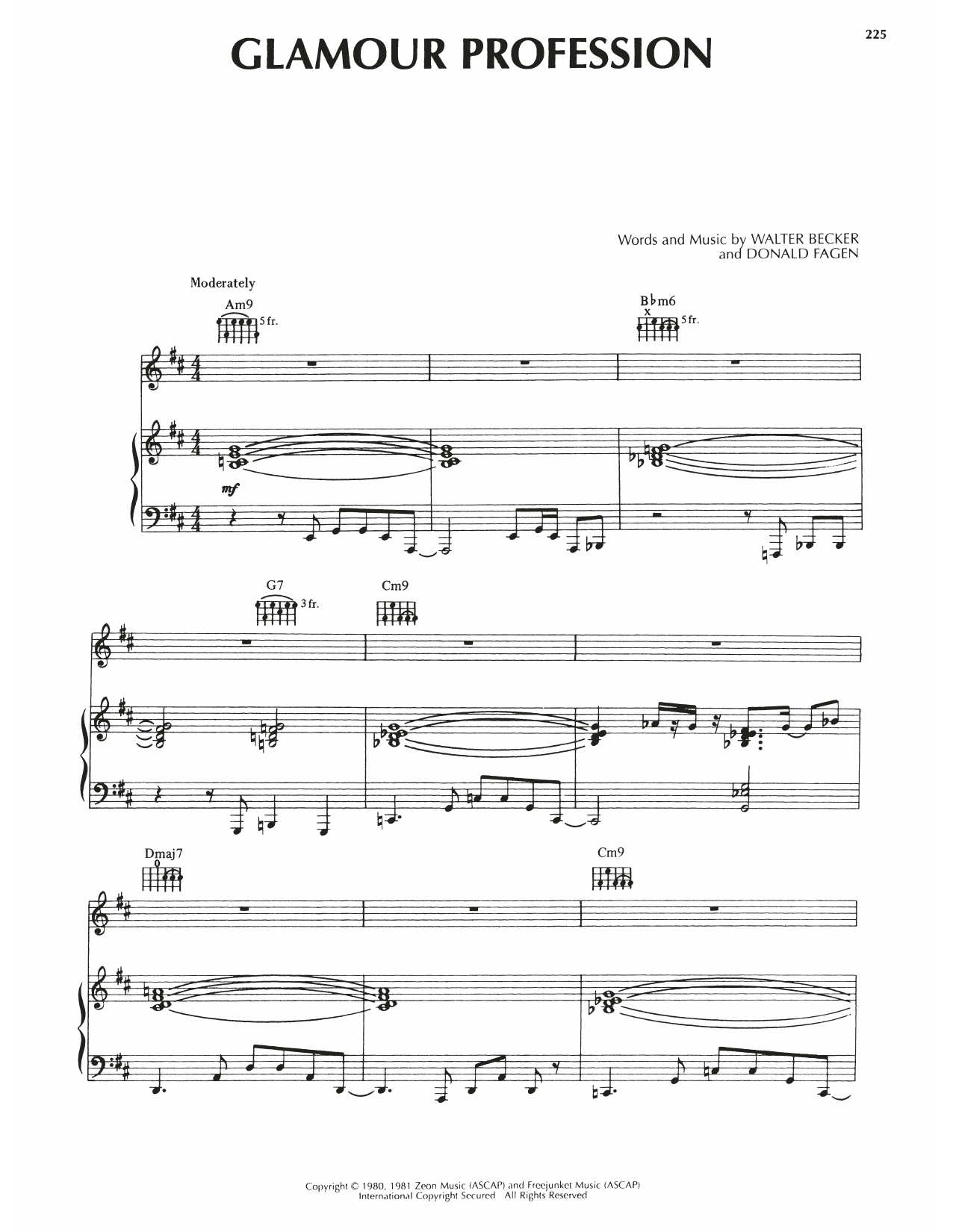 Download Steely Dan Glamour Profession Sheet Music and learn how to play Piano, Vocal & Guitar Chords (Right-Hand Melody) PDF digital score in minutes