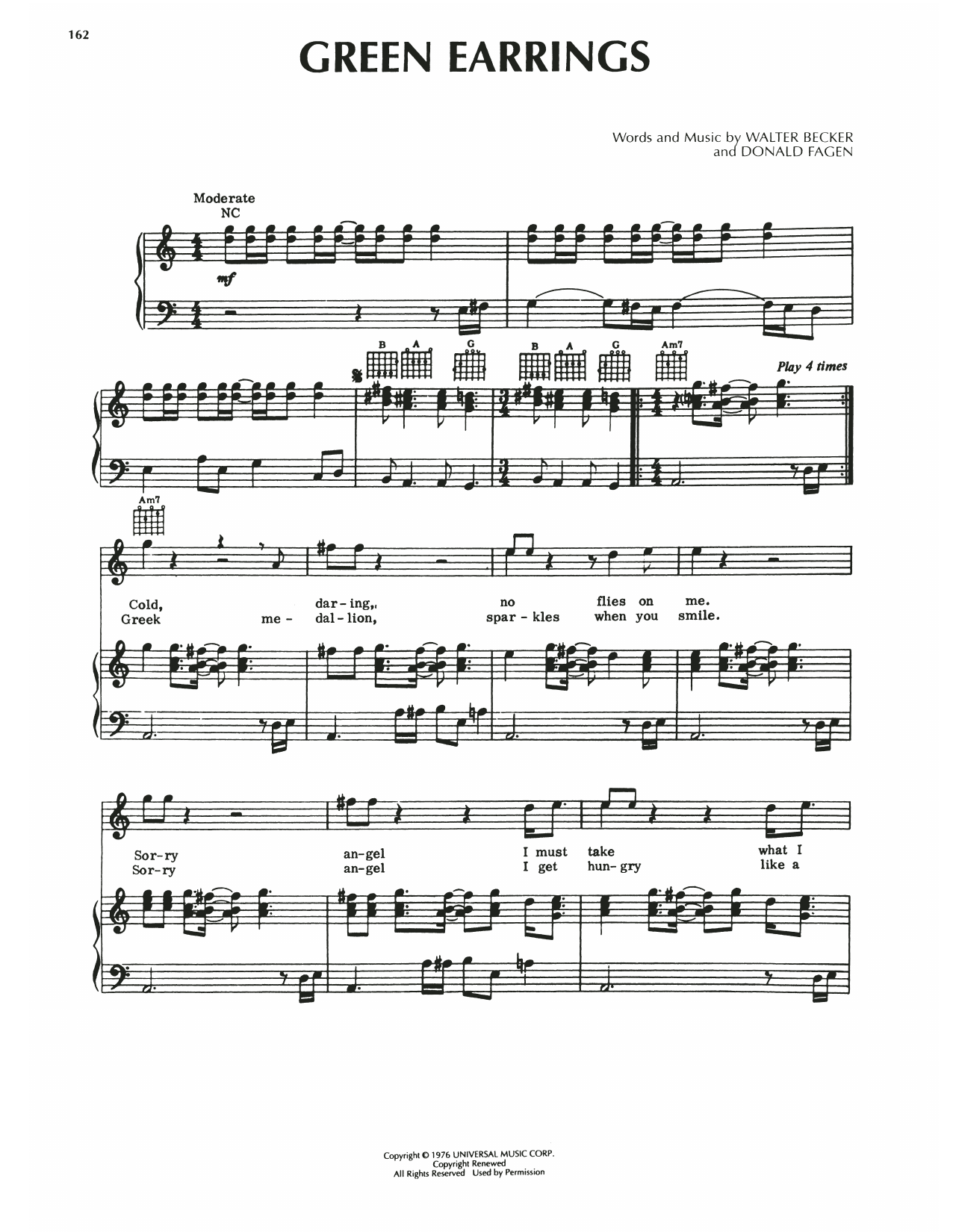 Download Steely Dan Green Earrings Sheet Music and learn how to play Piano, Vocal & Guitar Chords (Right-Hand Melody) PDF digital score in minutes