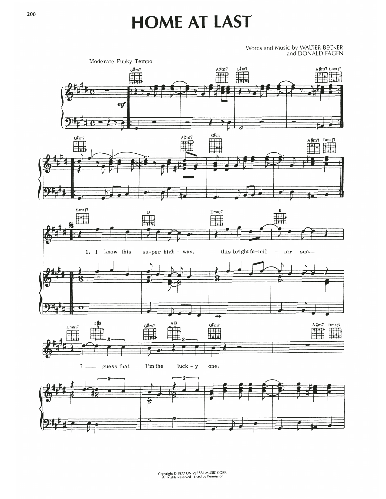 Download Steely Dan Home At Last Sheet Music and learn how to play Piano, Vocal & Guitar Chords (Right-Hand Melody) PDF digital score in minutes