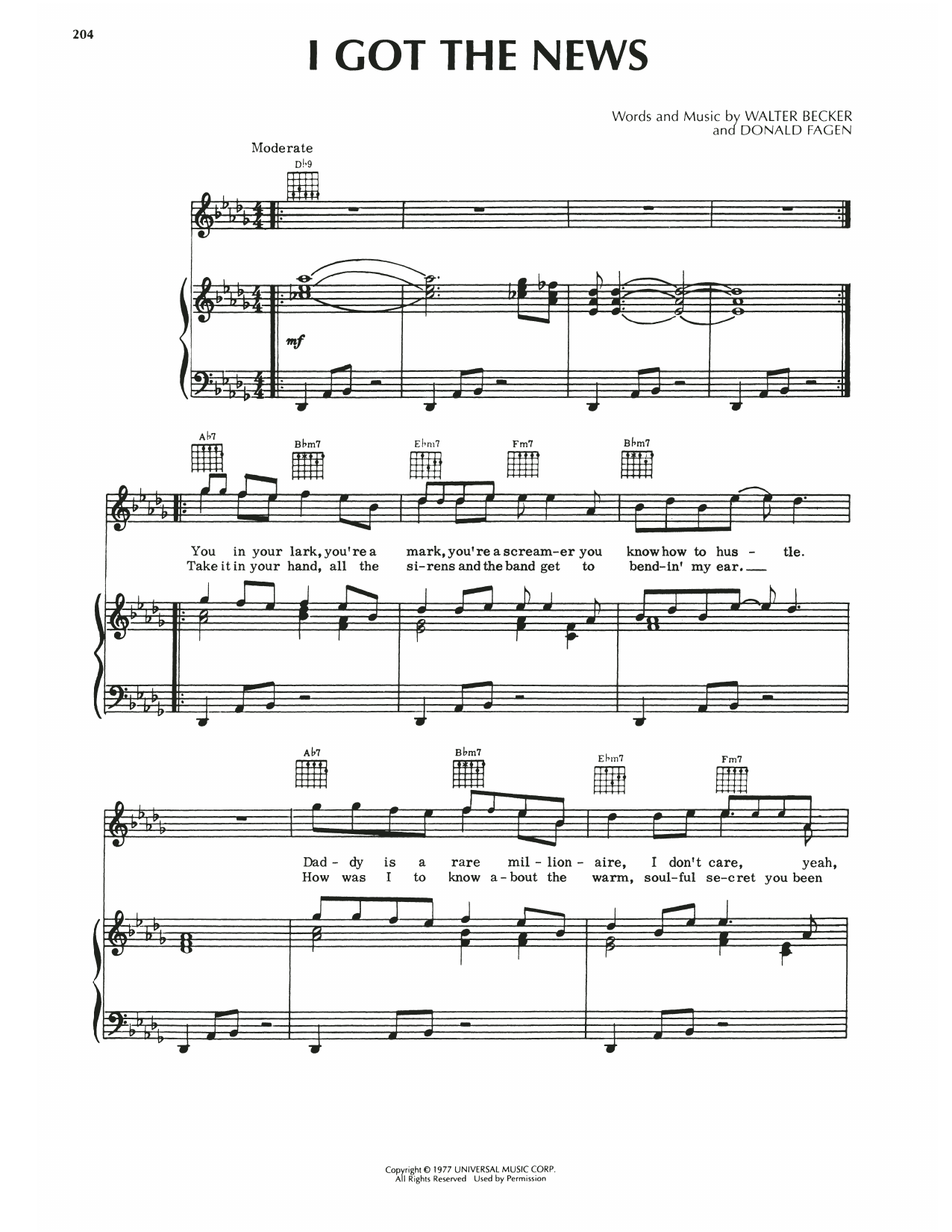 Download Steely Dan I Got The News Sheet Music and learn how to play Piano, Vocal & Guitar Chords (Right-Hand Melody) PDF digital score in minutes