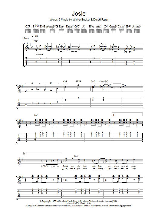 Download Steely Dan Josie Sheet Music and learn how to play Guitar Lead Sheet PDF digital score in minutes