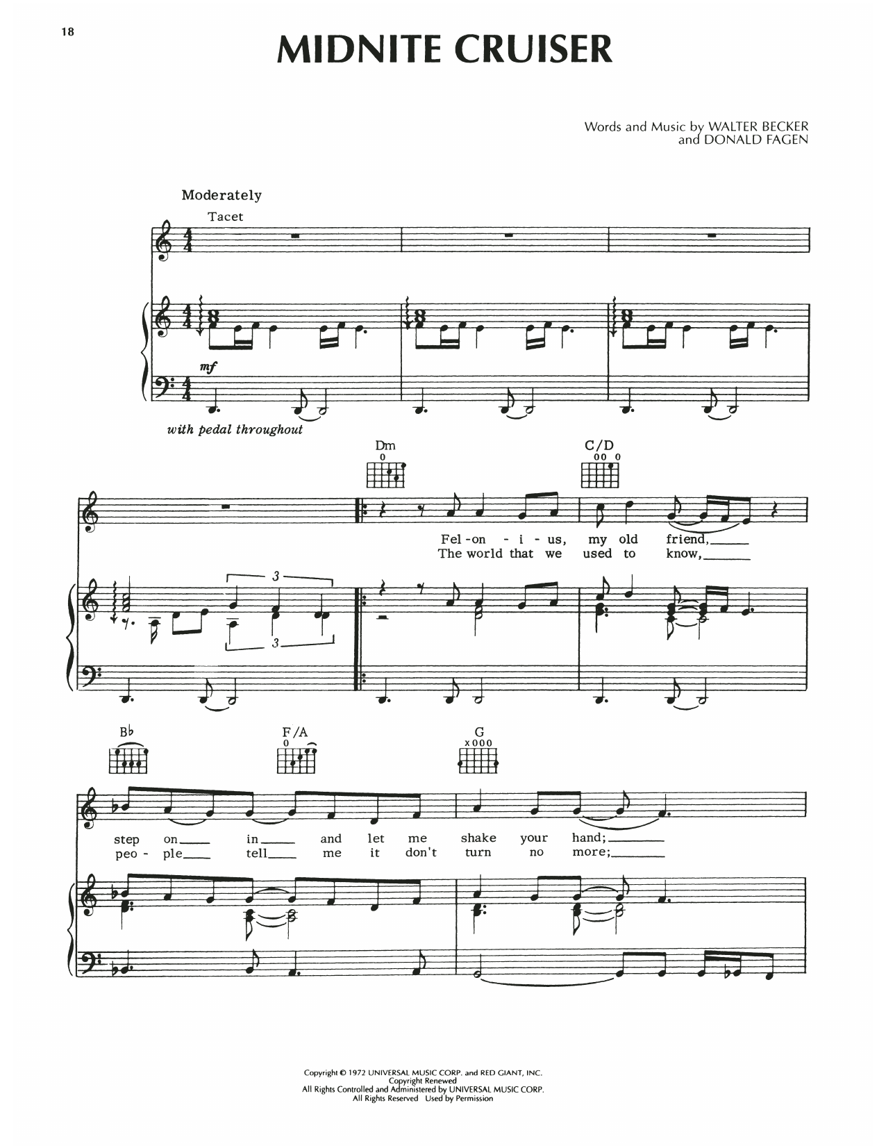 Download Steely Dan Midnite Cruiser Sheet Music and learn how to play Piano, Vocal & Guitar Chords (Right-Hand Melody) PDF digital score in minutes