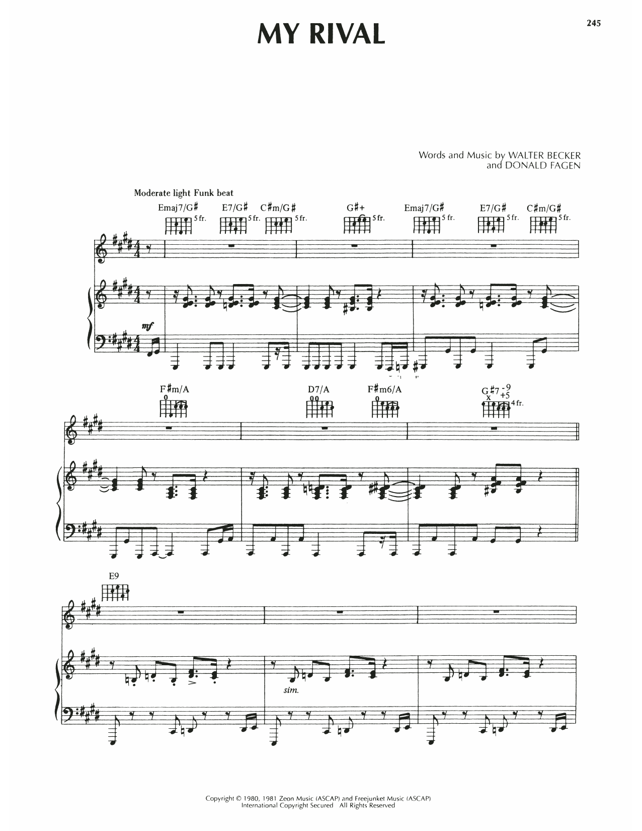 Download Steely Dan My Rival Sheet Music and learn how to play Piano, Vocal & Guitar Chords (Right-Hand Melody) PDF digital score in minutes