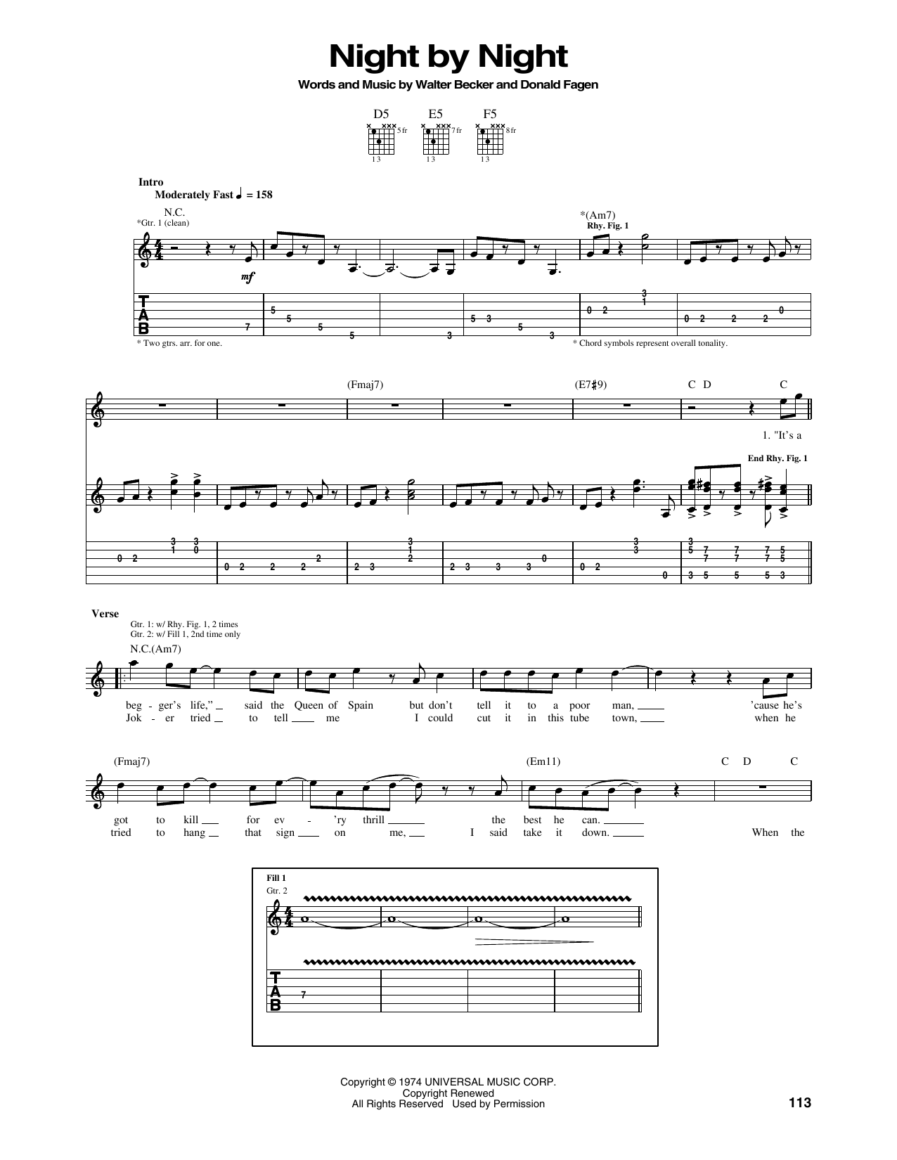 Download Steely Dan Night By Night Sheet Music and learn how to play Piano, Vocal & Guitar Chords (Right-Hand Melody) PDF digital score in minutes