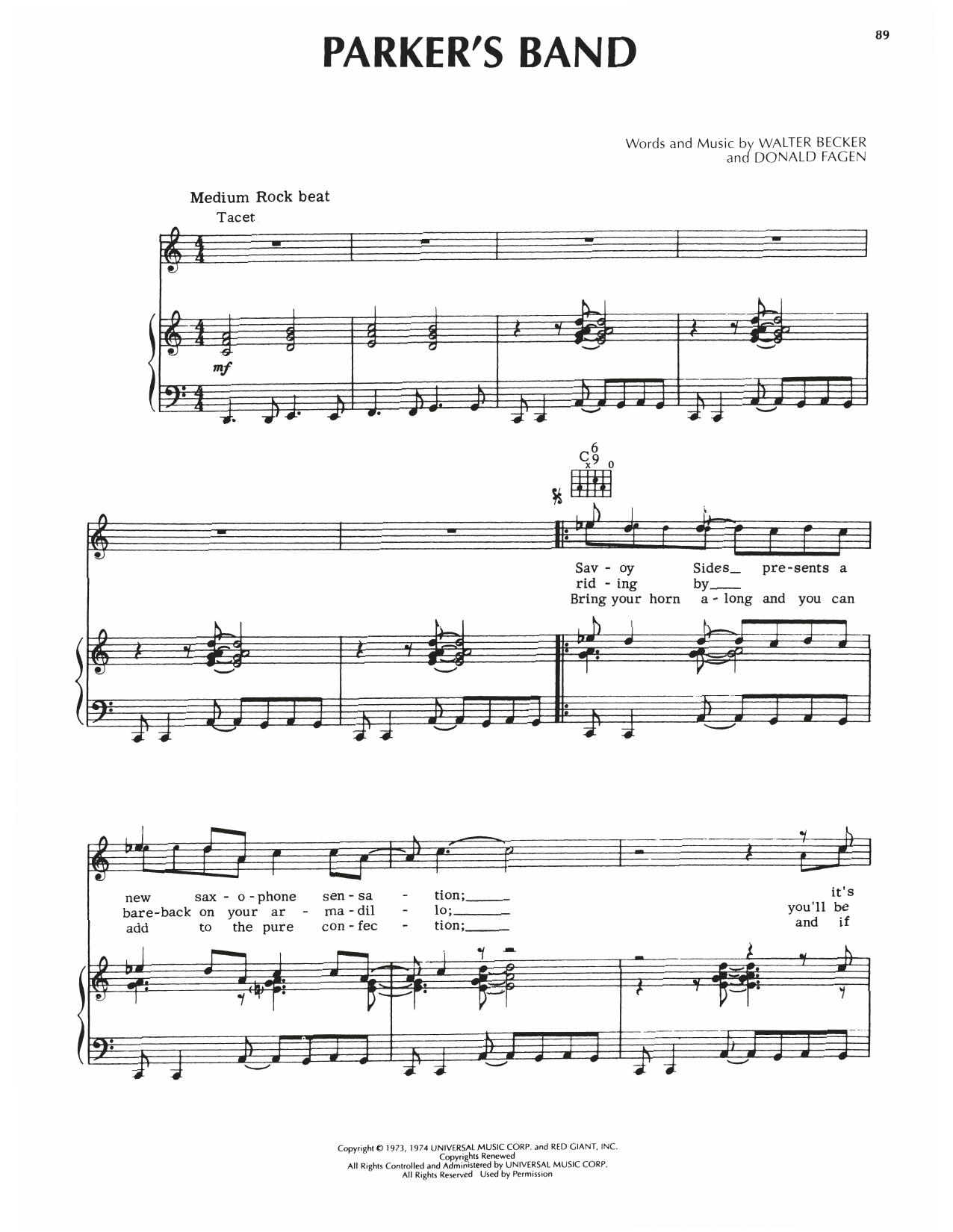 Download Steely Dan Parker's Band Sheet Music and learn how to play Piano, Vocal & Guitar Chords (Right-Hand Melody) PDF digital score in minutes