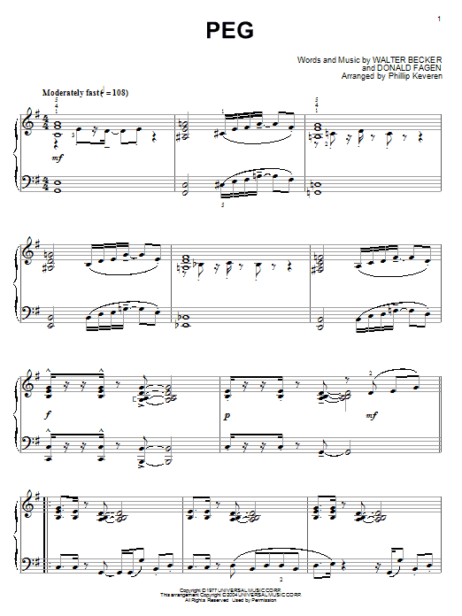 Download Steely Dan Peg Sheet Music and learn how to play Piano PDF digital score in minutes