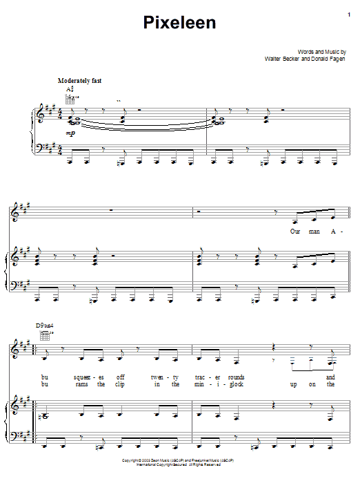 Download Steely Dan Pixeleen Sheet Music and learn how to play Piano, Vocal & Guitar (Right-Hand Melody) PDF digital score in minutes