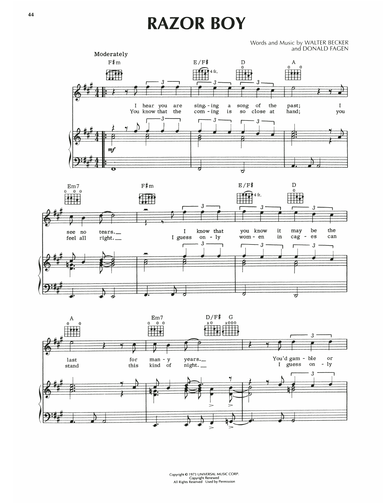 Download Steely Dan Razor Boy Sheet Music and learn how to play Piano, Vocal & Guitar Chords (Right-Hand Melody) PDF digital score in minutes