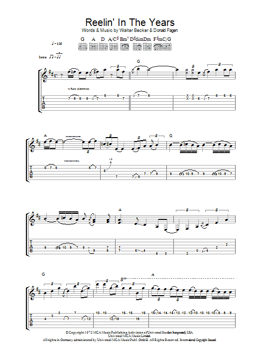 Download Steely Dan Reelin' In The Years Sheet Music and learn how to play Guitar Tab PDF digital score in minutes