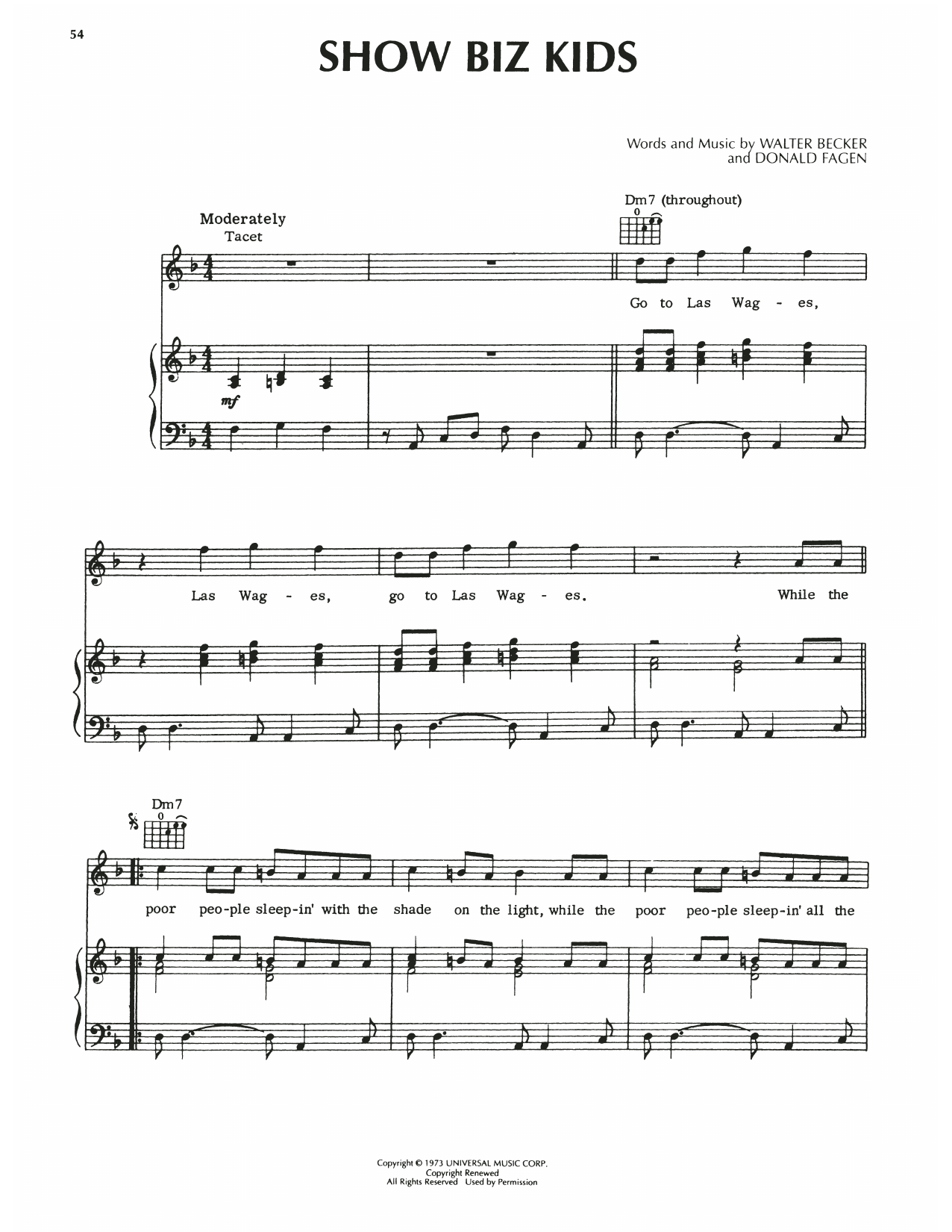 Download Steely Dan Show Biz Kids Sheet Music and learn how to play Piano, Vocal & Guitar Chords (Right-Hand Melody) PDF digital score in minutes