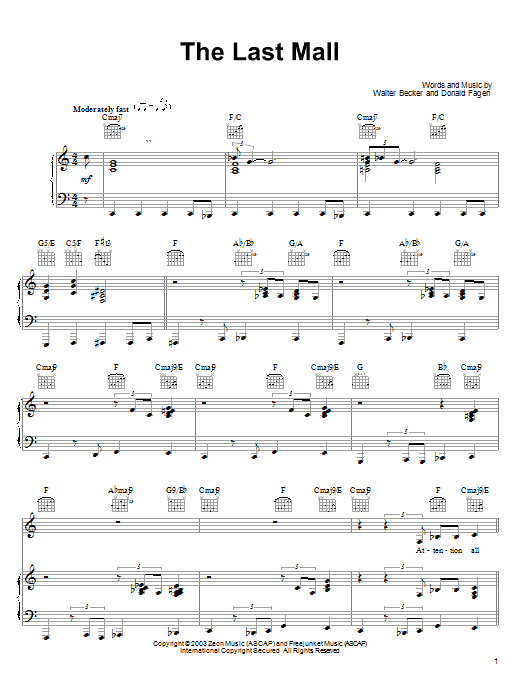 Download Steely Dan The Last Mall Sheet Music and learn how to play Piano, Vocal & Guitar (Right-Hand Melody) PDF digital score in minutes