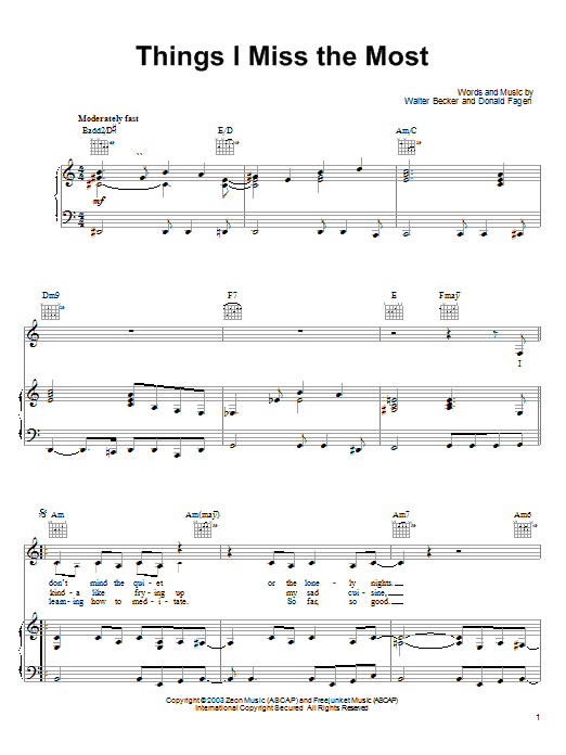 Download Steely Dan Things I Miss The Most Sheet Music and learn how to play Piano, Vocal & Guitar (Right-Hand Melody) PDF digital score in minutes