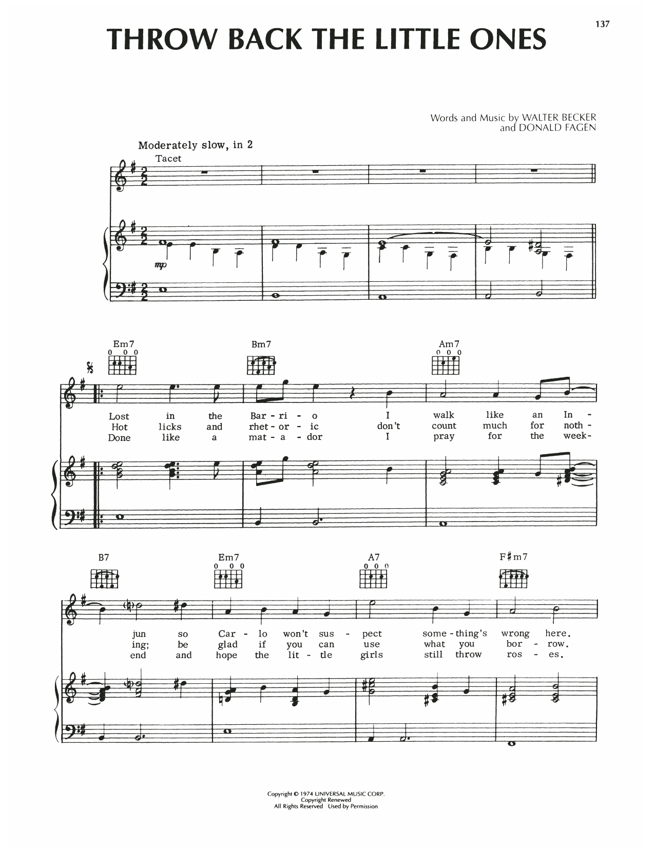 Download Steely Dan Throw Back The Little Ones Sheet Music and learn how to play Piano, Vocal & Guitar Chords (Right-Hand Melody) PDF digital score in minutes