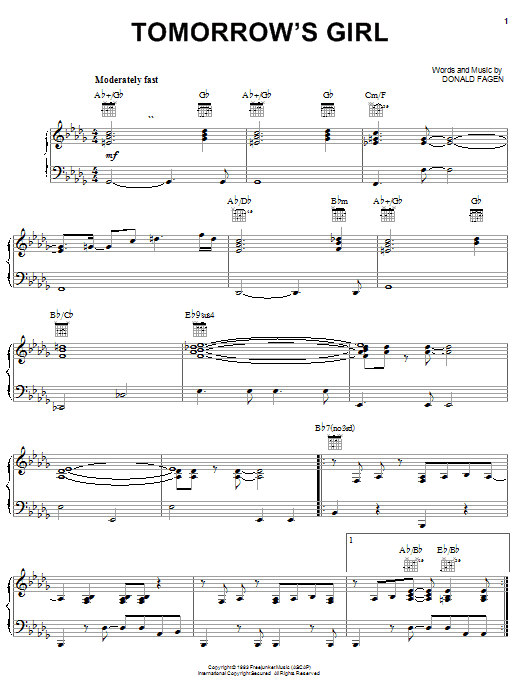 Download Donald Fagen Tomorrow's Girls Sheet Music and learn how to play Piano, Vocal & Guitar (Right-Hand Melody) PDF digital score in minutes