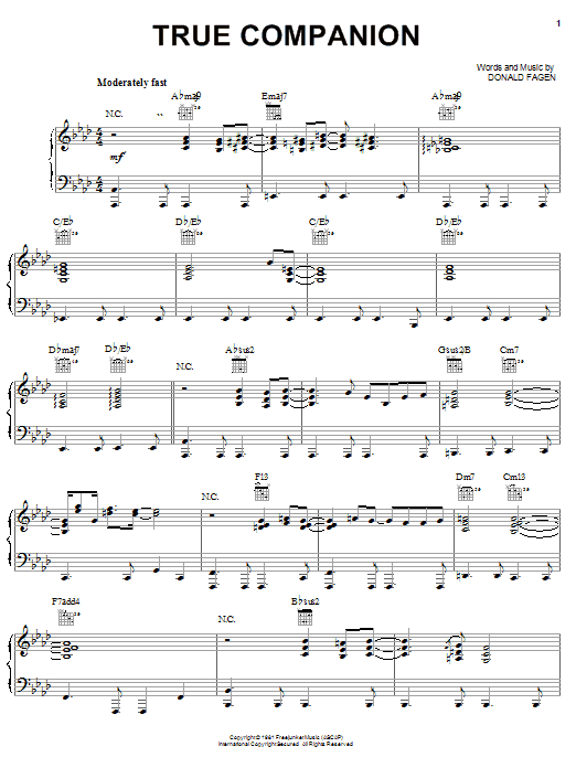 Download Donald Fagen True Companion Sheet Music and learn how to play Piano, Vocal & Guitar (Right-Hand Melody) PDF digital score in minutes