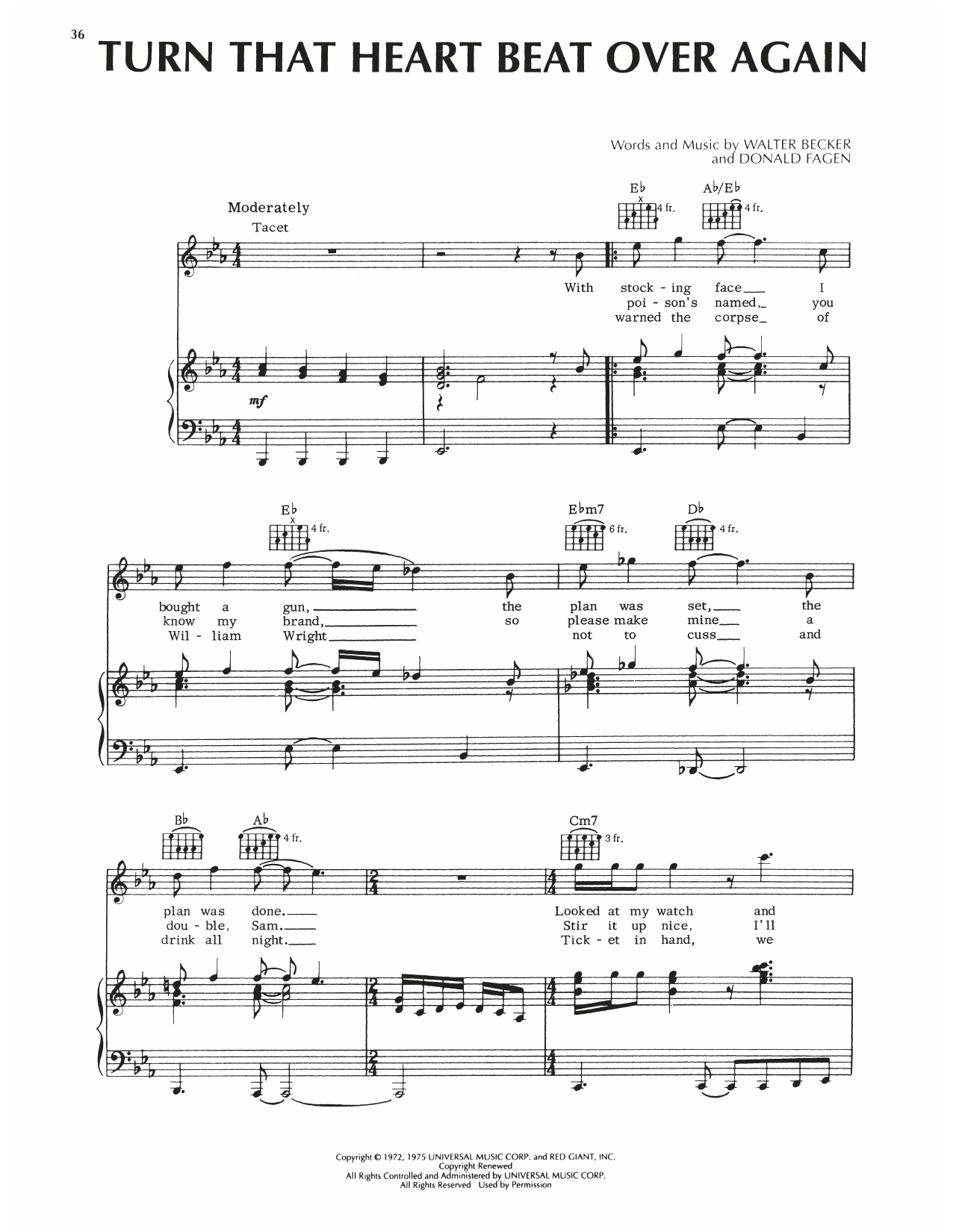 Download Steely Dan Turn That Heart Beat Over Again Sheet Music and learn how to play Piano, Vocal & Guitar Chords (Right-Hand Melody) PDF digital score in minutes