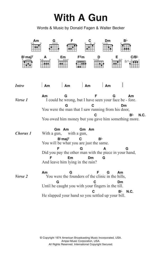 Download Steely Dan With A Gun Sheet Music and learn how to play Piano, Vocal & Guitar Chords (Right-Hand Melody) PDF digital score in minutes