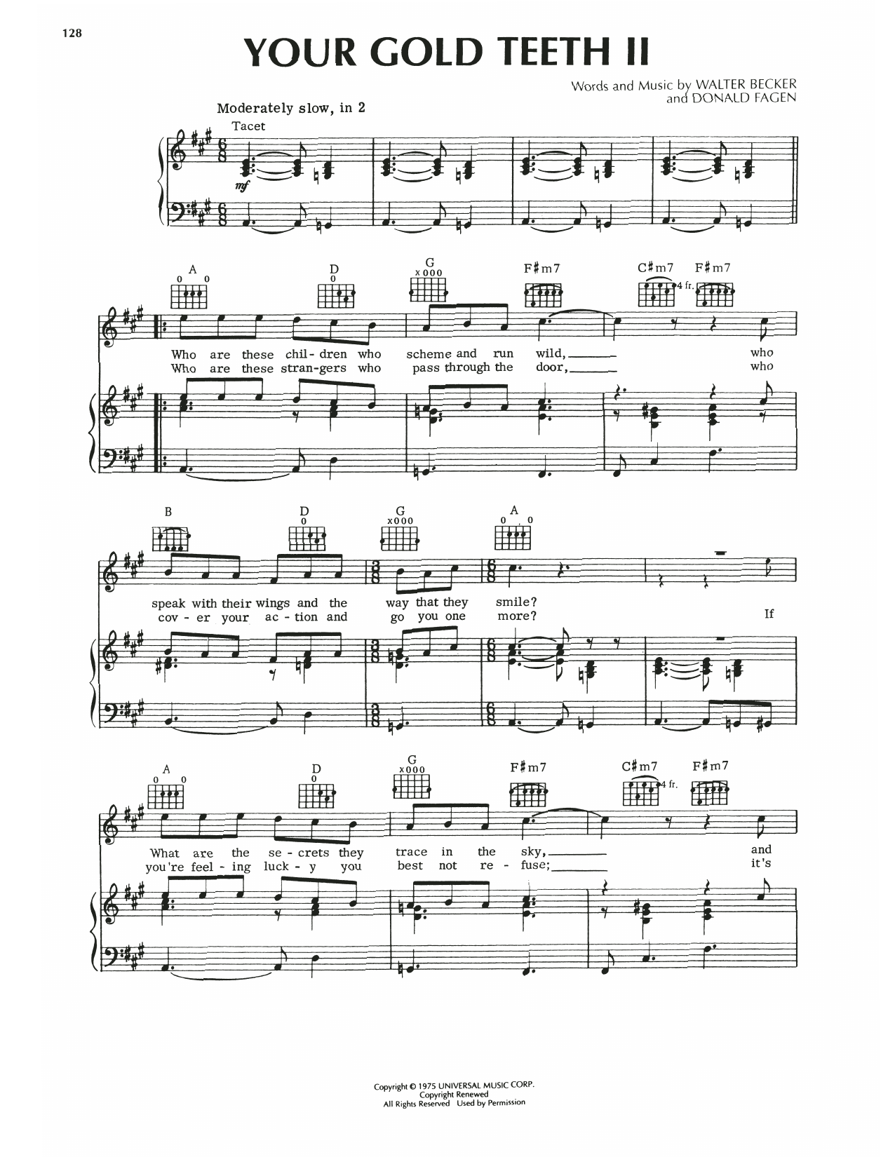 Download Steely Dan Your Gold Teeth II Sheet Music and learn how to play Piano, Vocal & Guitar Chords (Right-Hand Melody) PDF digital score in minutes