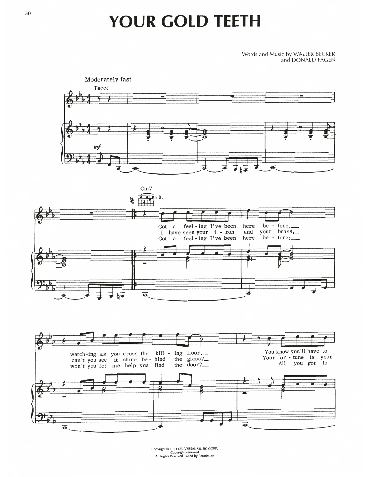 Download Steely Dan Your Gold Teeth Sheet Music and learn how to play Piano, Vocal & Guitar Chords (Right-Hand Melody) PDF digital score in minutes