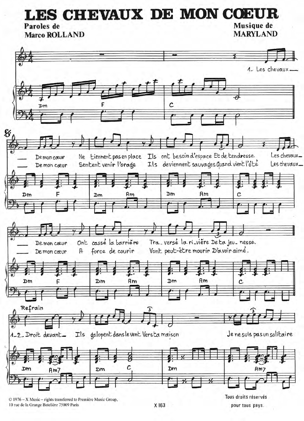 Download Stefan Forman Les Chevaux De Mon Coeur Sheet Music and learn how to play Piano & Vocal PDF digital score in minutes