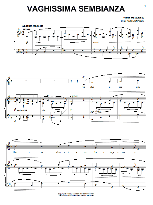 Download Stefano Donaudy Vaghissima Sembianza Sheet Music and learn how to play Piano, Vocal & Guitar (Right-Hand Melody) PDF digital score in minutes