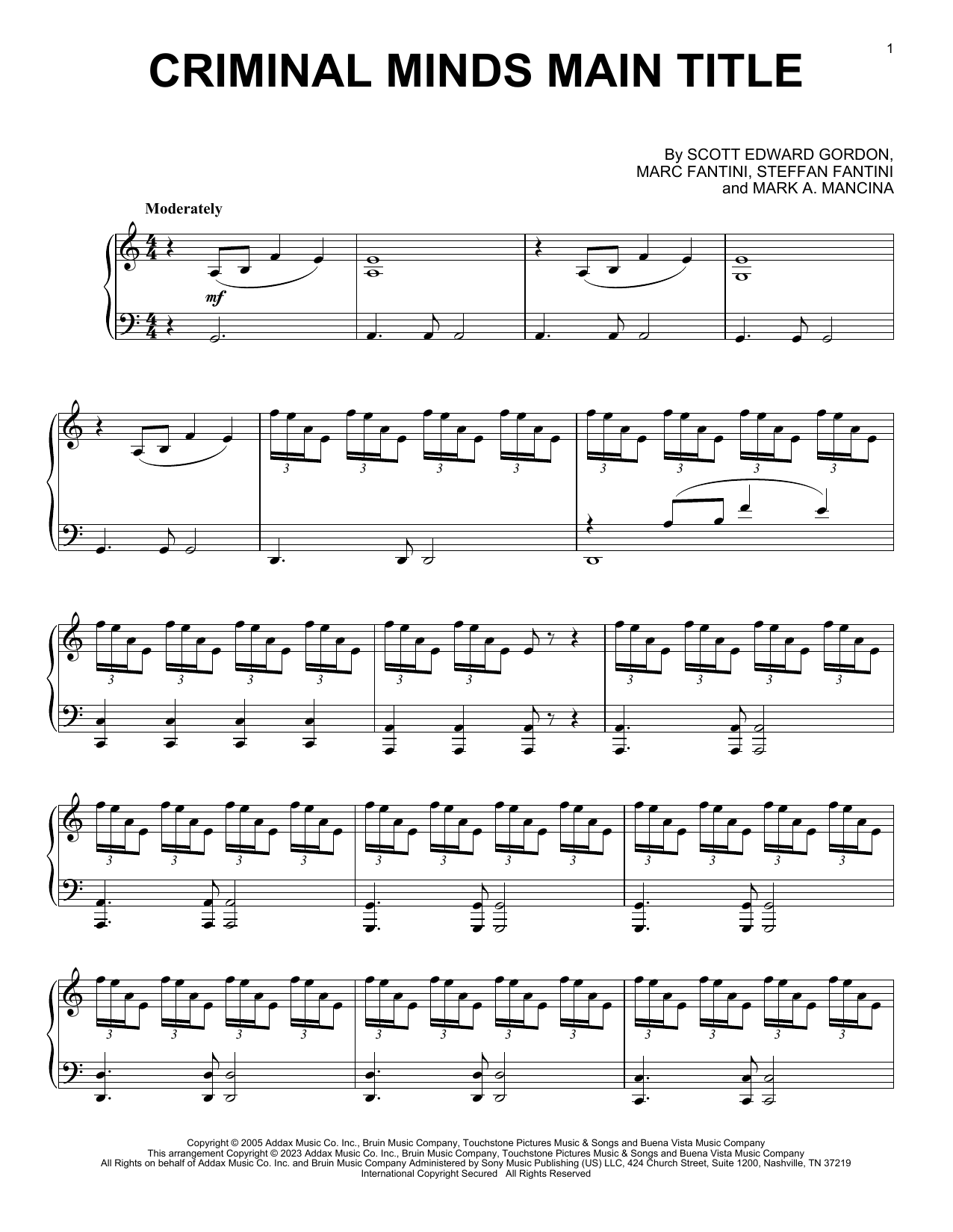 Download Steffan Fantini Criminal Minds Main Title Sheet Music and learn how to play Piano Solo PDF digital score in minutes