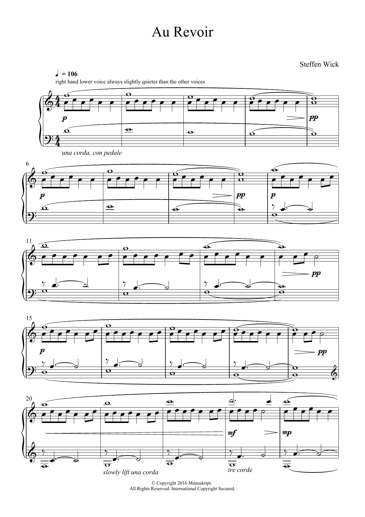 Download Steffen Wick Au Revoir Sheet Music and learn how to play Piano PDF digital score in minutes