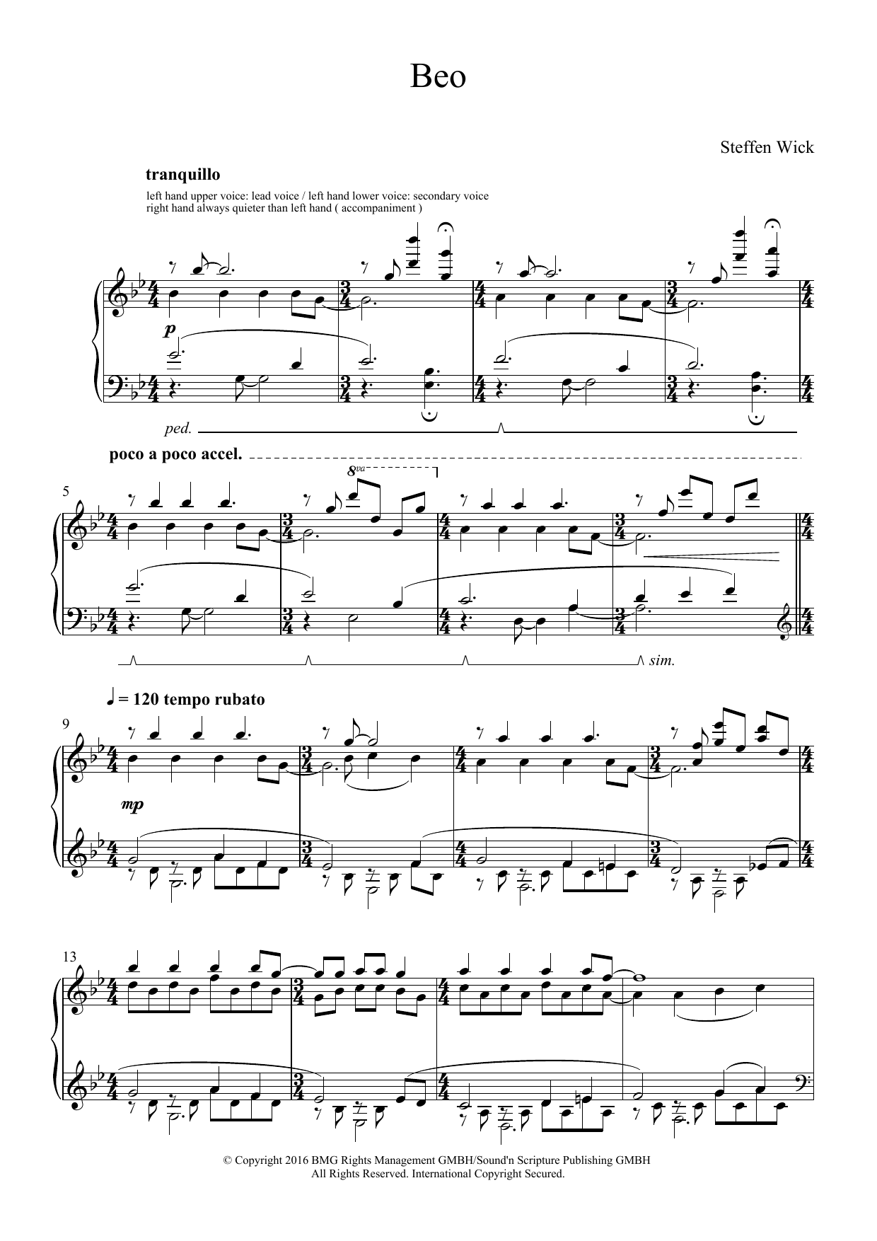 Download Steffen Wick Beo Sheet Music and learn how to play Piano PDF digital score in minutes