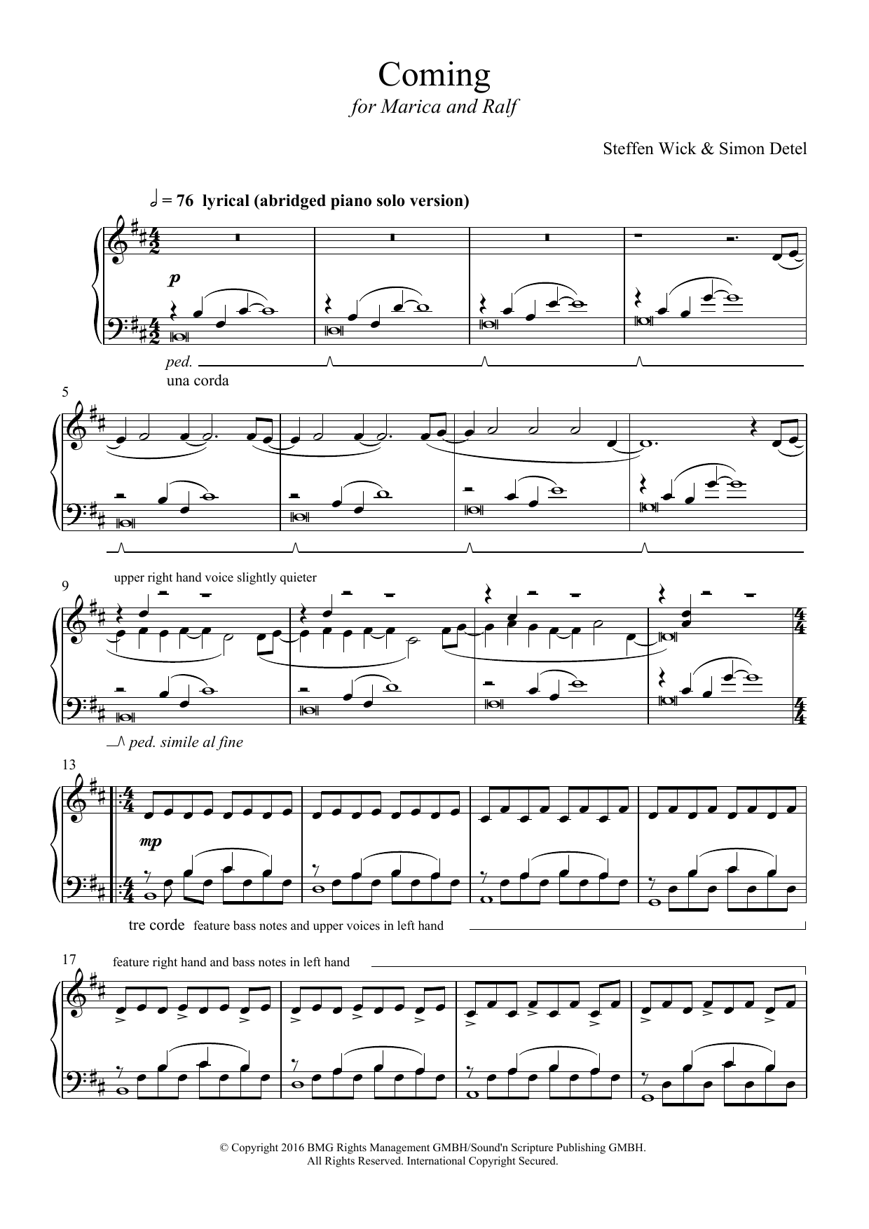 Download Steffen Wick Coming Sheet Music and learn how to play Piano PDF digital score in minutes